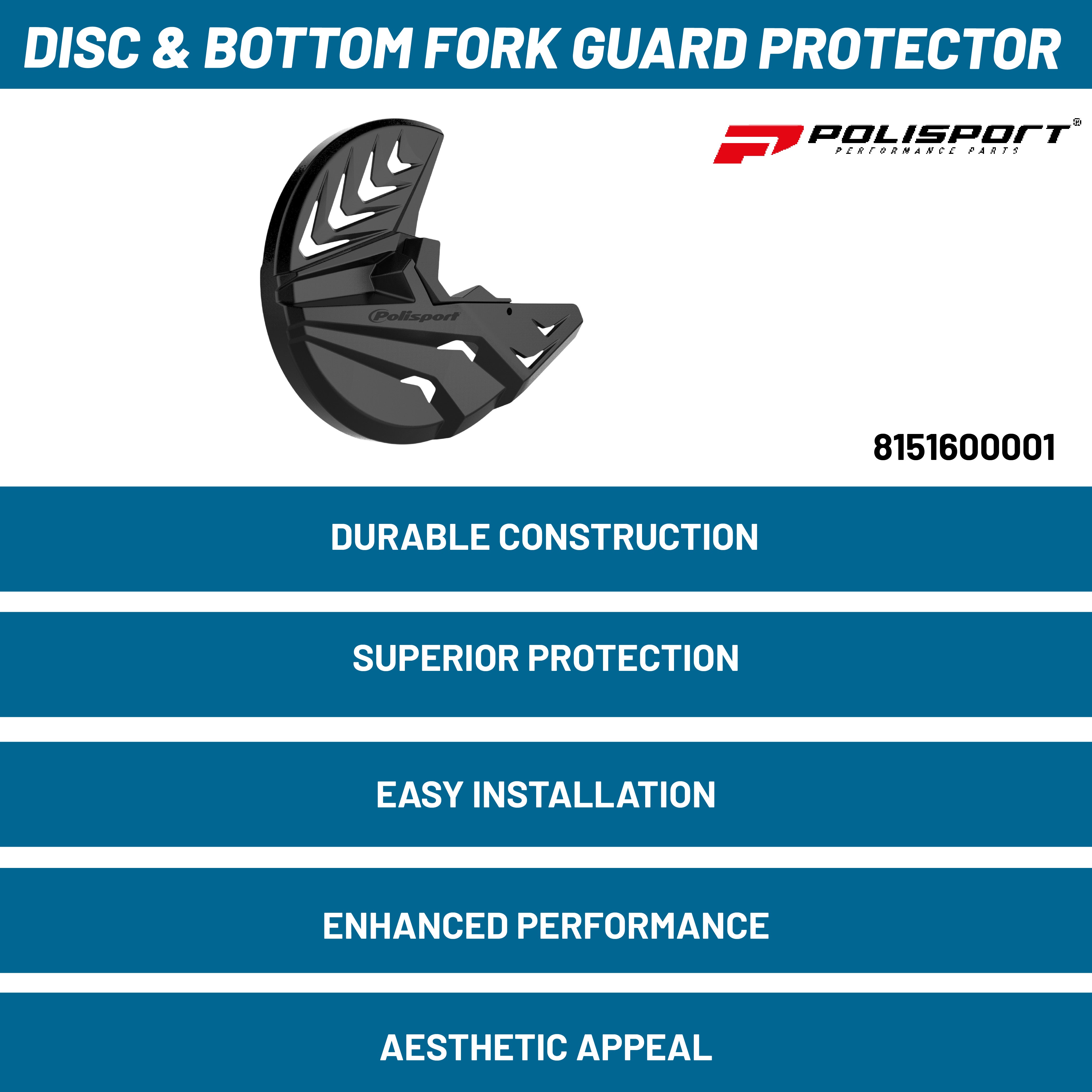 Polisport Motocross Motorcycles (MX) Disc & Bottom Fork Protector for KTM SX/SX-F/XC/XC-F (2015+), Husqvarna TC/FC (2015+), EX/TE/FE (2016+), GasGas MC/EC/SEF (2019+) Dirt Bikes - Black