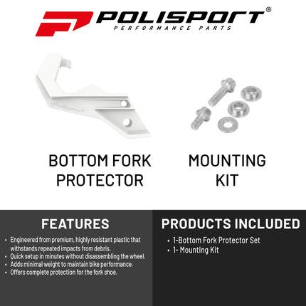 Polisport Bottom Fork Protector for Honda CRF250R/CRF450R (2015-2024) - White, Durable Impact-Resistant Plastic, Easy Installation, Motorcycle Fork Guard