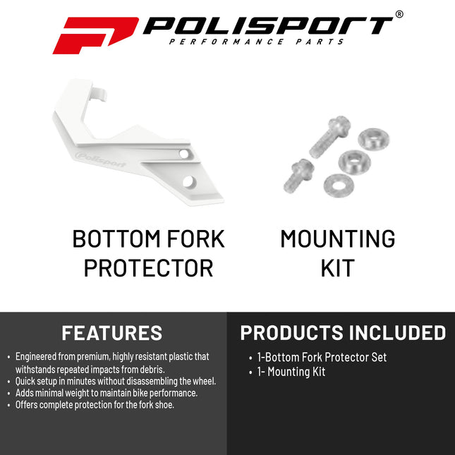 Polisport Bottom Fork Protector for Honda CRF250R/CRF450R (2015-2024) - White, Durable Impact-Resistant Plastic, Easy Installation, Motorcycle Fork Guard