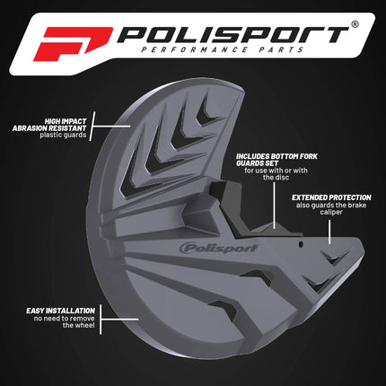 Polisport Motocross Motorcycles (MX) Disc & Bottom Fork Protector for Honda CRF450R (2010-2014) Dirt Bikes - High-Impact Guard - Nardo Grey
