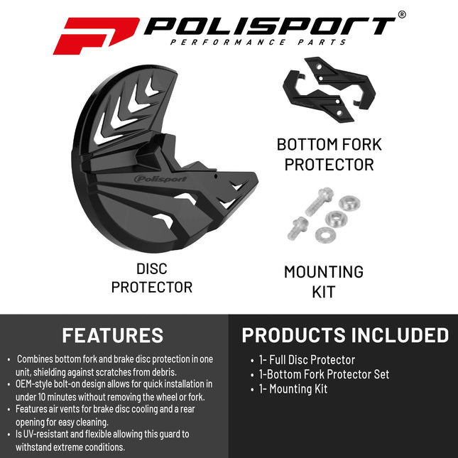 Polisport Motocross Motorcycles (MX) Disc & Bottom Fork Protector for Rieju MR 250/300 (2021-2026) Dirt Bikes - High-Impact Protection - Black