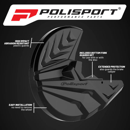 Polisport Motocross Motorcycles (MX) Disc & Bottom Fork Protector for Rieju MR 250/300 (2021-2026) Dirt Bikes - High-Impact Protection - Black