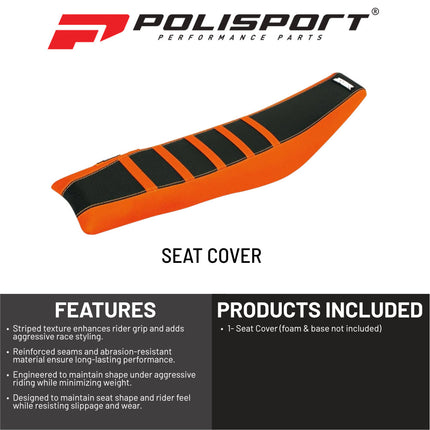 Polisport Zebra Seat Cover for KTM SX-F XC-F (2019-2022) EXC-F XC-W XCF-W (2020-2022) - Gripper Texture | Race-Ready Fit | Non-Slip Vinyl | Durable Replacement for OEM Seat Cover-Orange/Black