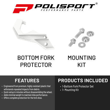 Polisport Bottom Fork Protector for Beta RR 4T/2T (2019-2024) - Durable Impact-Resistant Plastic, Easy Installation, White, Motorcycle Fork Guard Accessory