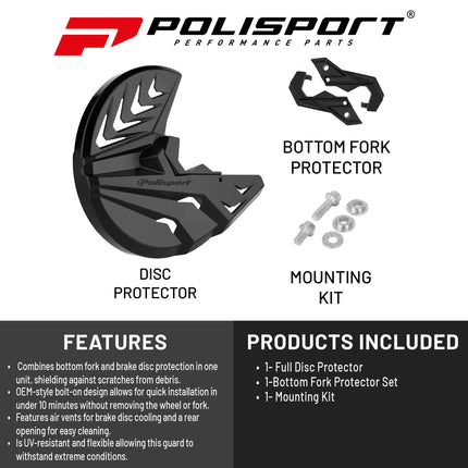 Polisport Motocross Motorcycles Disc & Bottom Fork Protector for Beta RR 125/200/250/300/350/390/430/480 2T/4T (19-26) Dirt Bike - Protects Brake Disc and Fork from Rocks and Debris for MX/Enduro, BLK