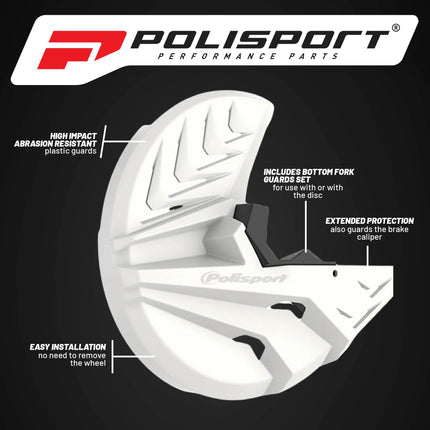 Polisport Motocross Motorcycles Disc/Bottom Fork Protector for Beta RR 125/200/250/300/350/390/430/480 2T/4T (19-26) Dirt Bike - Protects Brake Disc and Fork from Rocks and Debris for MX/Enduro, White