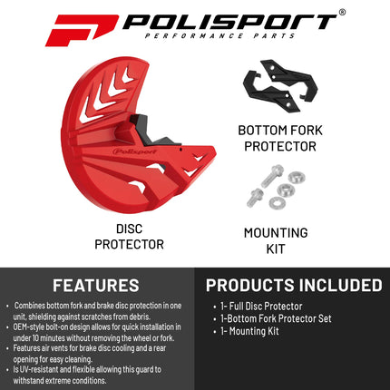 Polisport Motocross Motorcycles Disc/Bottom Fork Protector for Beta RR 125/200/250/300/350/390/430/480 2T/4T (19-26) Dirt Bikes - Protects Brake Disc and Fork from Rocks and Debris for MX/Enduro, Red