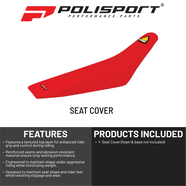 Polisport Performance Racing Seat Cover - Red -   High-Traction Gripper Vinyl  Lightweight & Durable  Race-Ready Fit for Motocross & Enduro Seat Upgrades Fits - Honda CR125/250