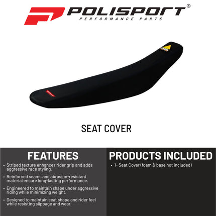 Polisport Performance Racing Seat Cover - Black -Fits Honda CRF 250 (18-21), CRF 450 (17-20)  Gripper Vinyl Surface  Lightweight & Durable  Race-Ready Fit for Motocross & Enduro Seat Rebuilds