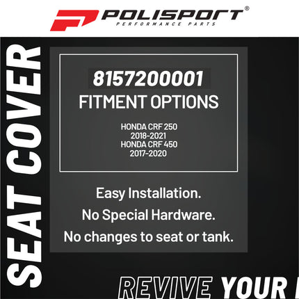 Polisport Performance Racing Seat Cover - Black -Fits Honda CRF 250 (18-21), CRF 450 (17-20)  Gripper Vinyl Surface  Lightweight & Durable  Race-Ready Fit for Motocross & Enduro Seat Rebuilds