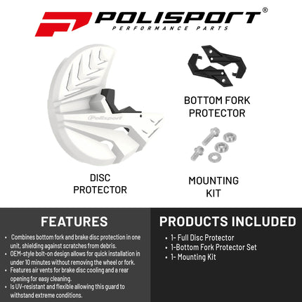 Polisport Motocross Motorcycles (MX) Disc/Bottom Fork Protector for Kawasaki KX250F (2021-24) / KX450F (2019-23) Dirt Bikes - Protects Brake Disc and Fork from Rocks and Debris for MX and Enduro - BLK
