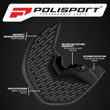 Polisport Motocross Motorcycles (MX) Disc/Bottom Fork Protector for Honda CRF250R/450R (2015-24) / CRF450RX (2017-24) Dirt Bikes - Protects Brake Disc/Fork from Rocks and Debris for MX & Enduro - Blk