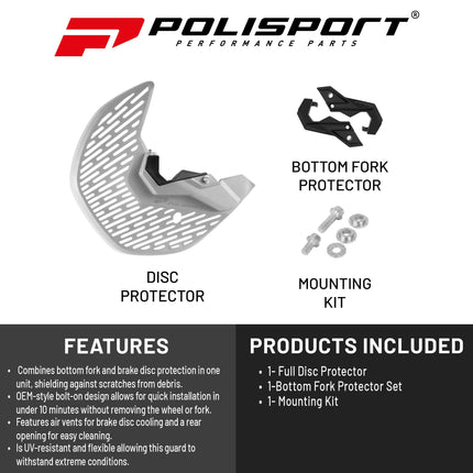 Polisport Motocross Motorcycles (MX) Disc/Bottom Fork Protector for Honda CRF250R/CRF450R (2015-24) / CRF450RX (2017-24) Dirt Bikes - Protects Brake Disc and Fork from Rocks and Debris for MX & Enduro
