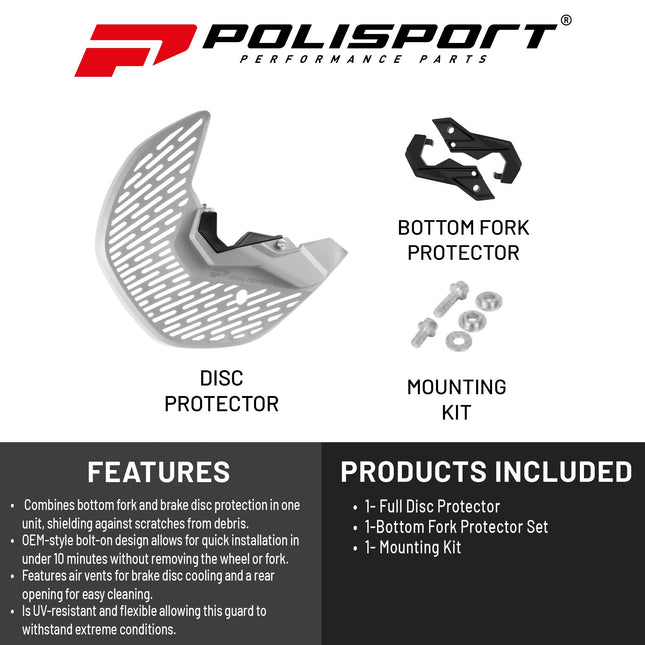 Polisport Motocross Motorcycles (MX) Disc/Bottom Fork Protector for Honda CRF250R/CRF450R (2015-24) / CRF450RX (2017-24) Dirt Bikes - Protects Brake Disc and Fork from Rocks and Debris for MX & Enduro