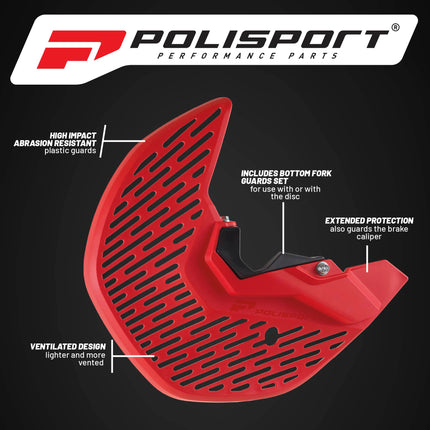Polisport Motocross Motorcycles (MX) Disc/Bottom Fork Protector for Honda CRF250R/450R (2015-24) / CRF450RX (2017-24) Dirt Bike - Protects Brake Disc and Fork from Rocks and Debris for MX/Enduro - Red