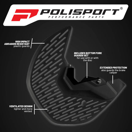 Polisport Motocross Motorcycles (MX) Disc/Bottom Fork Protector for Kawasaki KX250F (2021-2024) / KX450F (2019-2023) Dirt Bikes - Protects Brake Disc and Fork from Rocks and Debris for MX/Enduro - Blk
