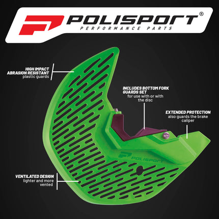 Polisport MX Disc and Bottom Fork Protector for Kawasaki KX250F (2021-2024) / KX450F (2019-2023) Dirt Bikes - Protects Brake Disc and Fork from Rocks and Debris for MX and Enduro -Green