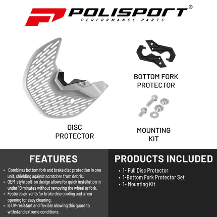 Polisport Motocross Motorcycles (MX) Disc & Bottom Fork Protector for KTM EXC 125/150/250/300/350/450/500, Husqvarna TE 125/150/250/300/350, Sherco SE-R 300 (2016-2024) Dirt Bikes - White,