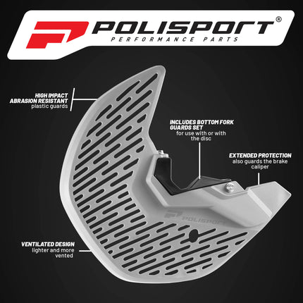 Polisport Motocross Motorcycles (MX) Disc & Bottom Fork Protector for KTM EXC 125/150/250/300/350/450/500, Husqvarna TE 125/150/250/300/350, Sherco SE-R 300 (2016-2024) Dirt Bikes - White,