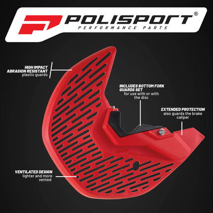 Polisport MX Disc and Bottom Fork Protector for GasGas EC/EX/MC 125/250/300/350/450 F (21-24) Dirt Bikes - Impact-Resistant Polypropylene, Protects Brake Disc/Fork from Rocks/Debris for MX/Enduro, Red