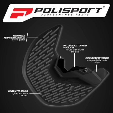 Polisport Motocross Motorcycles (MX) Disc/Bottom Fork Protector for Yamaha YZ250F/YZ450F/YZ250FX (2008-24) Dirt Bikes - Protects Brake Disc and Fork from Rocks and Debris for Motocross and Enduro, Blk