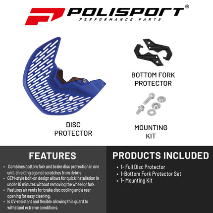 Polisport Motocross Motorcycles (MX) Disc and Bottom Fork Protector for Yamaha YZ250F/YZ450F/YZ250FX (2008-2024) Dirt Bikes, Protects Brake Disc and Fork from Rocks and Debris for Motocross and Enduro