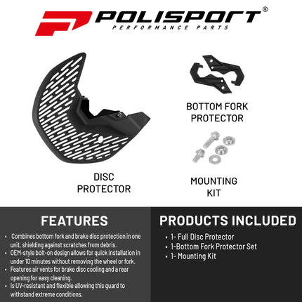 Polisport Motocross Motorcycles (MX) Disc and Bottom Fork Protector for Yamaha YZ250F/YZ450F (2008-2022) Dirt Bikes, Protects Brake Disc and Fork from Rocks and Debris for Motocross and Enduro - Blue