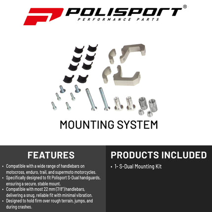 Polisport S-Dual Handguard Mounting Kit For Motocross MX Motorcycles - Superior Protection and Durability, Easy to Install, Precise Fit - Grey