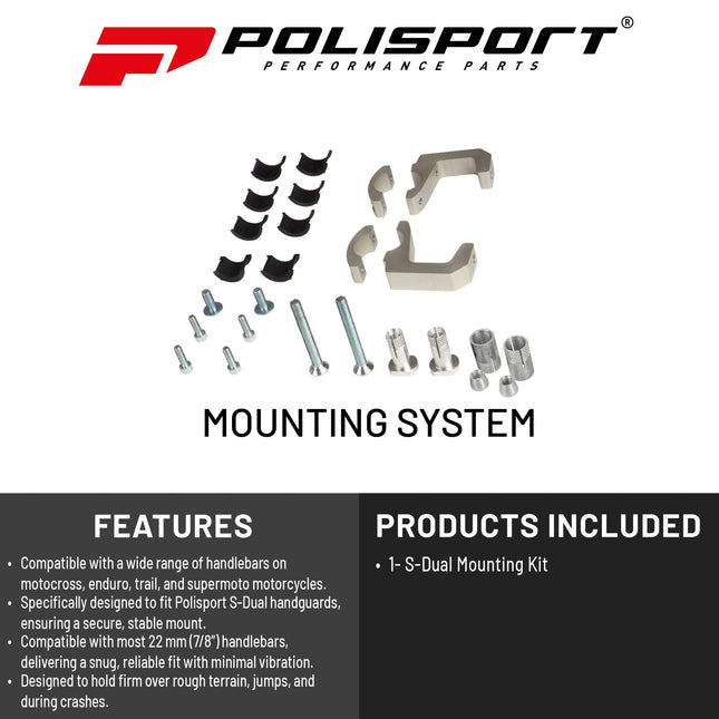 Polisport S-Dual Handguard Mounting Kit For Motocross MX Motorcycles - Superior Protection and Durability, Easy to Install, Precise Fit - Grey
