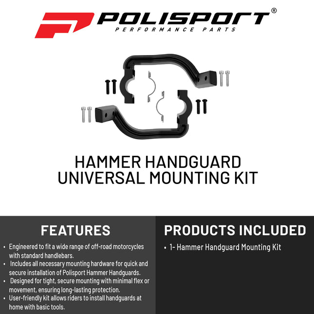 Polisport Hammer Handguard Universal Mounting Kit For Motocross MX Motorcycles - Superior Protection and Durability, Easy to Install, Precise Fit - Black