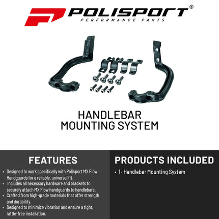 Polisport MX Flow Handguard Universal Mounting Kit For Motocross MX Motorcycles - Superior Protection and Durability, Easy to Install, Precise Fit - Black