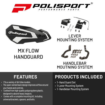 Polisport MX Flow Handguard for Motocross Motorcycles-for Beta RR (2012-23) - Durable, Flexible, Easy to Install,  Supermoto, Motard, Dirt Bikes & Off-Road Protection- Black/White