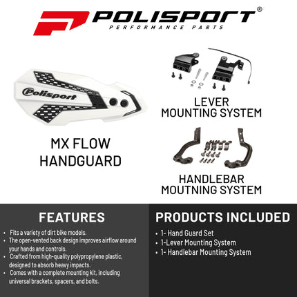 Polisport MX Flow Handguard for Motocross Motorcycles-for Honda CRF 450R/RX (2021-23) - Durable, Flexible, Easy to Install,  Supermoto, Motard, Dirt Bikes & Off-Road Protection- White/Black