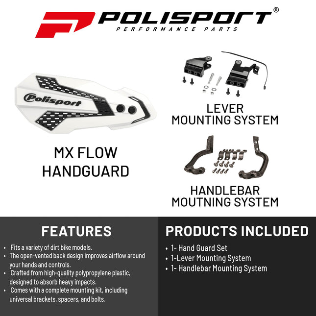 Polisport MX Flow Handguard for Motocross Motorcycles-for Honda CRF 450R/RX (2021-23) - Durable, Flexible, Easy to Install,  Supermoto, Motard, Dirt Bikes & Off-Road Protection- White/Black