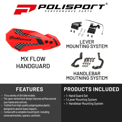 Polisport MX Flow Handguard for Motocross Motorcycles-for Honda CRF 450R/RX (2021-23) - Durable, Flexible, Easy to Install,  Supermoto, Motard, Dirt Bikes & Off-Road Protection- Red/Black
