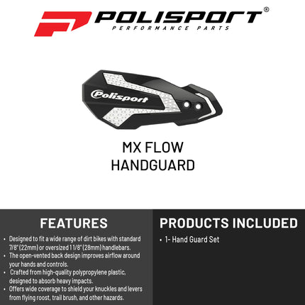Polisport MX Flow Handguard for Motocross Motorcycles-Universal Handguard Shield - Durable, Flexible, Easy to Install,  Supermoto, Motard, Dirt Bikes & Off-Road Protection- Black/White