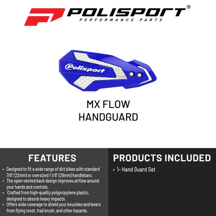 Polisport MX Flow Handguard for Motocross Motorcycles-Universal Handguard Shield - Durable, Flexible, Easy to Install,  Supermoto, Motard, Dirt Bikes & Off-Road Protection- Blue/White
