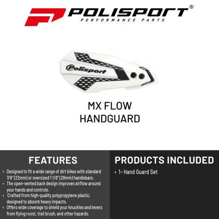 Polisport MX Flow Handguard for Motocross Motorcycles-for Kawasaki KX 250/450 (2019-22) - Durable, Flexible, Easy to Install,  Supermoto, Motard, Dirt Bikes & Off-Road Protection- White/Black