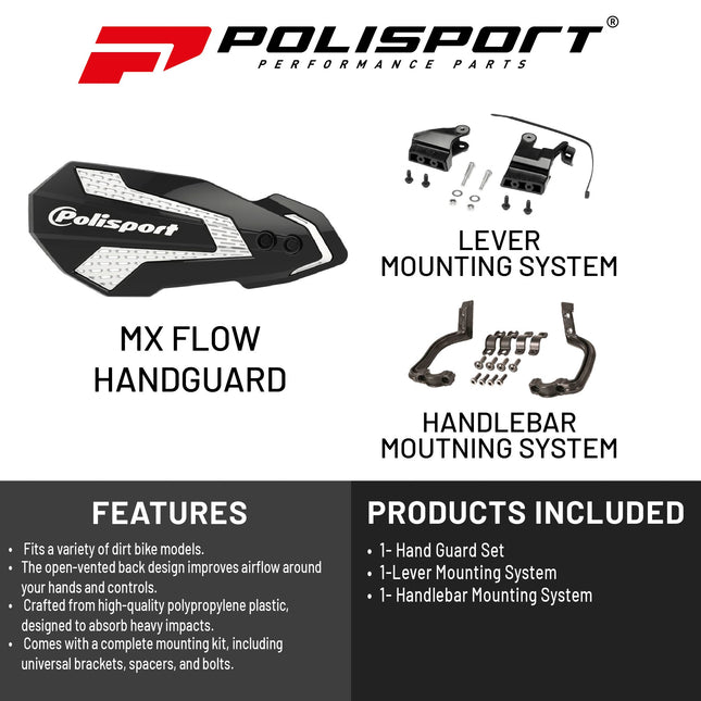 Polisport MX Flow Handguard for Motocross Motorcycles-for GasGas EC/EC-F/Husqvarna TE/FE (2021-22) - Durable, Easy to Install,  Supermoto, Motard, Dirt Bikes & Off-Road Protection- Black/White