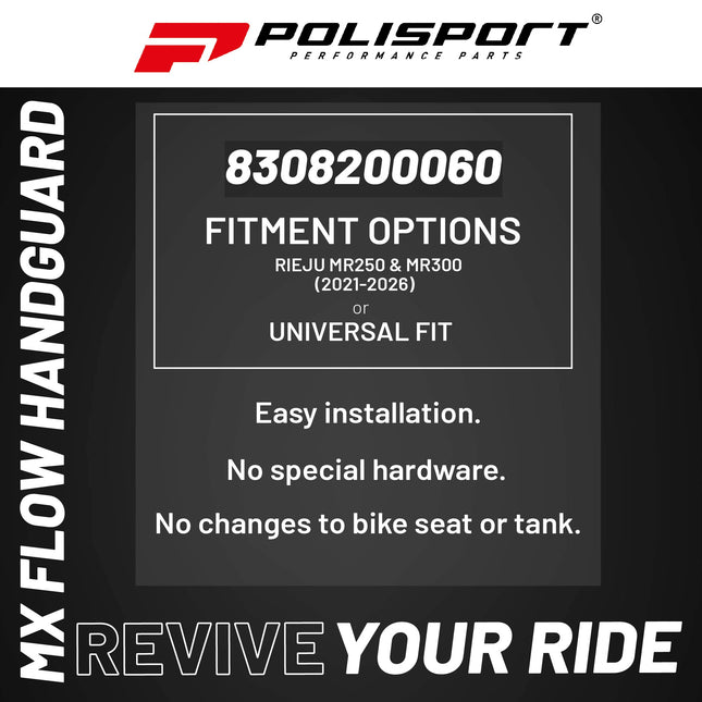 Polisport MX Flow Handguard for Motocross Motorcycles-for Rieju MR250/MR300 (2021-26) - Durable, Flexible, Easy to Install,  Supermoto, Motard, Dirt Bikes & Off-Road Protection- Black/White