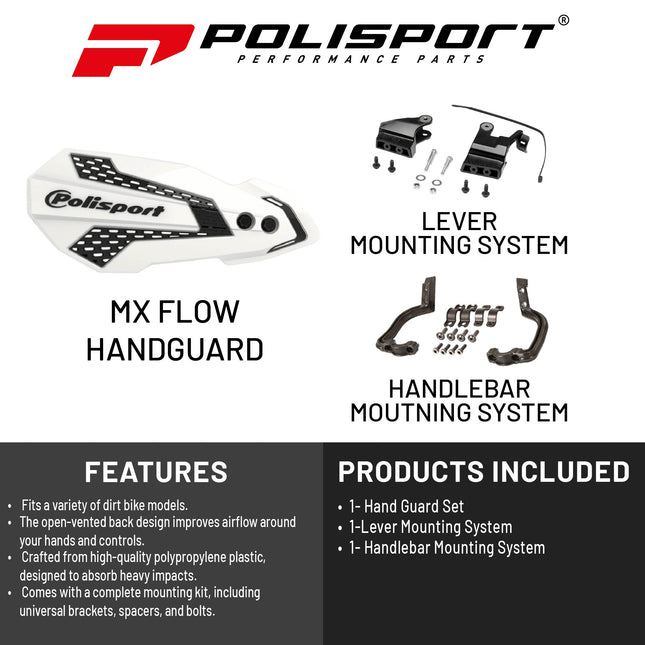 Polisport MX Flow Handguard for Motocross Motorcycles-for Rieju MR250/MR300 (2021-26) - Durable, Flexible, Easy to Install,  Supermoto, Motard, Dirt Bikes & Off-Road Protection- White/Black