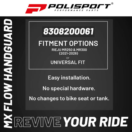 Polisport MX Flow Handguard for Motocross Motorcycles-for Rieju MR250/MR300 (2021-26) - Durable, Flexible, Easy to Install,  Supermoto, Motard, Dirt Bikes & Off-Road Protection- White/Black