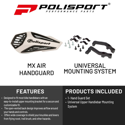 Polisport MX Air Handguard for Motocross Motorcycles-Universal Upper Mounting - Maximum Air Flow, Durable, Flexible, Easy to Install,  Supermoto, Motard, Dirt Bikes & Off-Road Protection- White/Black