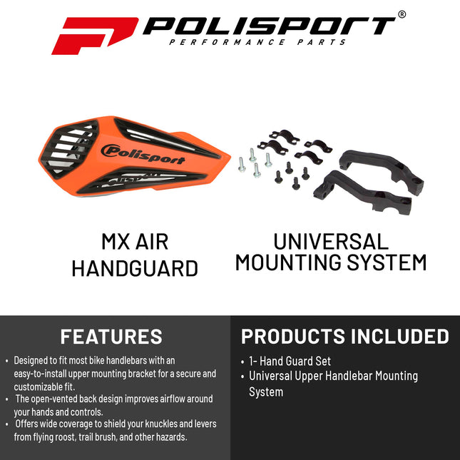 Polisport MX Air Handguard for Motocross Motorcycles-Universal Upper Mounting - Maximum Air Flow, Durable, Flexible, Easy to Install,  Supermoto, Motard, Dirt Bikes & Off-Road Protection- Orange/Black