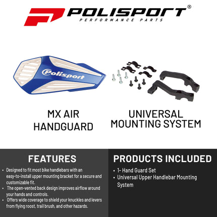 Polisport MX Air Handguard for Motocross Motorcycles-Universal Upper Mounting - Maximum Air Flow, Durable, Flexible, Easy to Install,  Supermoto, Motard, Dirt Bikes & Off-Road Protection- Blue/White