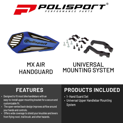 Polisport MX Air Handguard for Motocross Motorcycles-Universal Upper Mounting - Maximum Air Flow, Durable, Flexible, Easy to Install,  Supermoto, Motard, Dirt Bikes & Off-Road Protection- Blue/Black