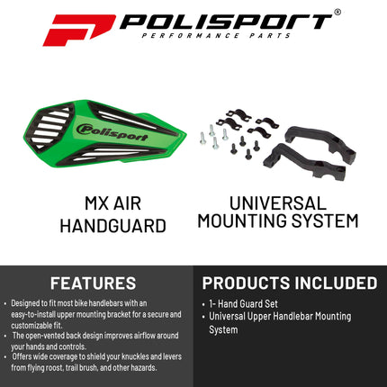 Polisport MX Air Handguard for Motocross Motorcycles-Universal Upper Mounting - Maximum Air Flow, Durable, Flexible, Easy to Install,  Supermoto, Motard, Dirt Bikes & Off-Road Protection- Green/Black