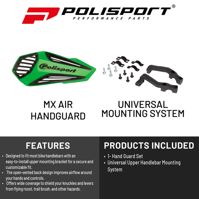 Polisport MX Air Handguard for Motocross Motorcycles-Universal Upper Mounting - Maximum Air Flow, Durable, Flexible, Easy to Install,  Supermoto, Motard, Dirt Bikes & Off-Road Protection- Green/Black