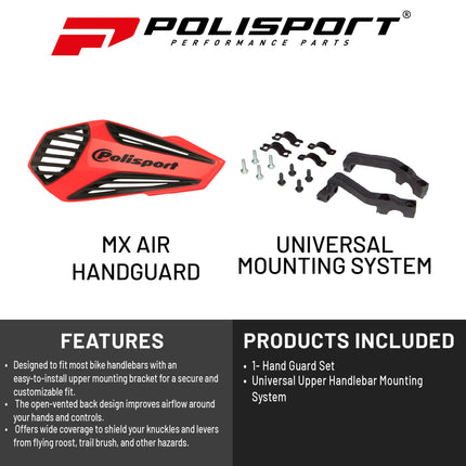 Polisport MX Air Handguard for Motocross Motorcycles-Universal Upper Mounting - Maximum Air Flow, Durable, Flexible, Easy to Install,  Supermoto, Motard, Dirt Bikes & Off-Road Protection- Red/Black