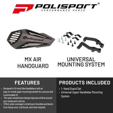 Polisport MX Air Handguard for Motocross Motorcycles-Universal Upper Mounting - Maximum Air Flow, Durable, Flexible, Easy to Install,  Supermoto, Motard, Dirt Bikes & Off-Road Protection- Grey/Black